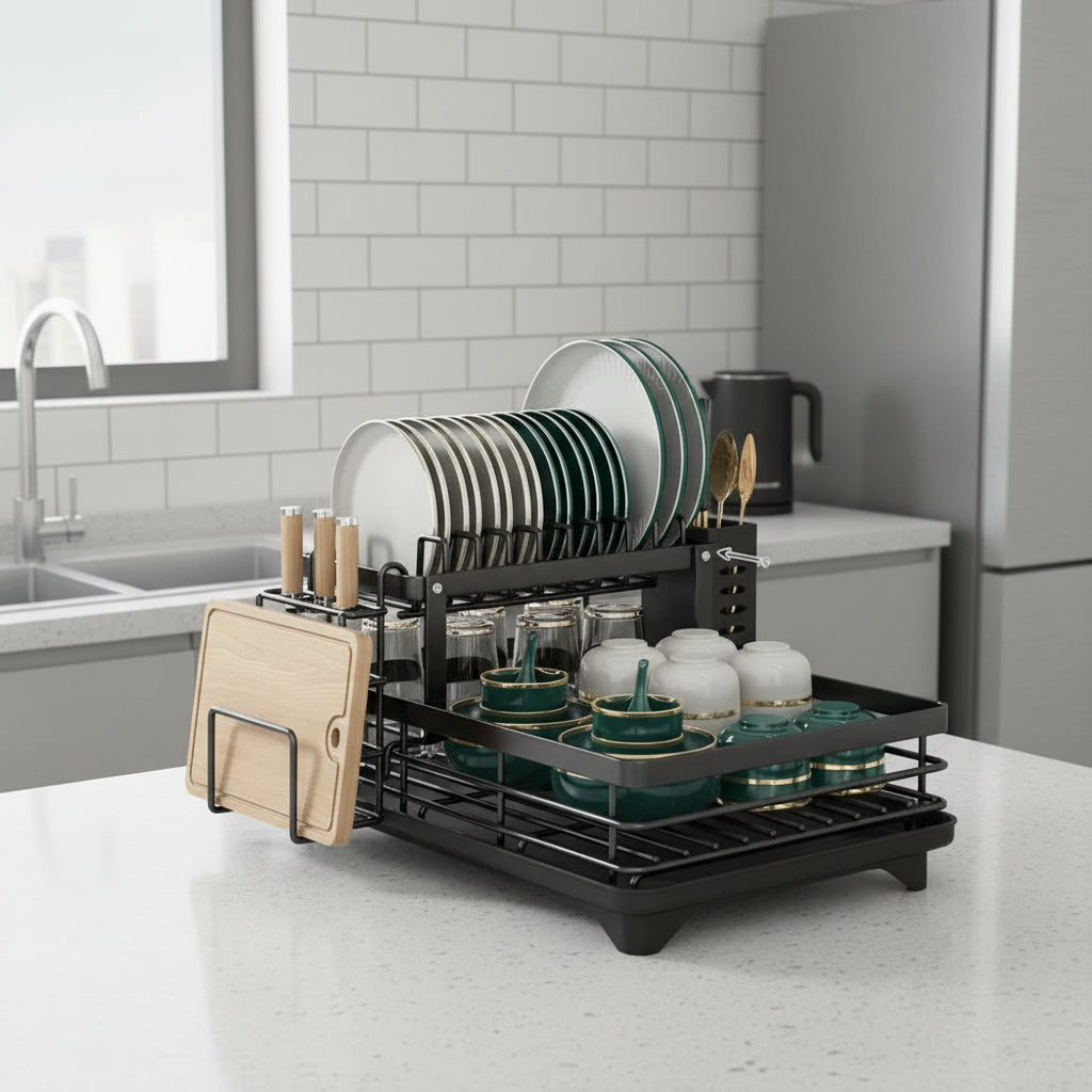 Foldable Stainless Steel Dish Rack with Space-Saving Design for Modern Kitchens