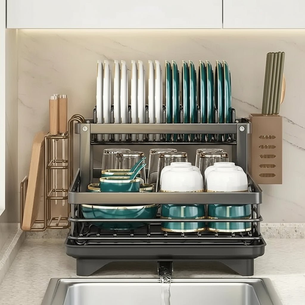 Foldable Stainless Steel Dish Rack with Space-Saving Design for Modern Kitchens