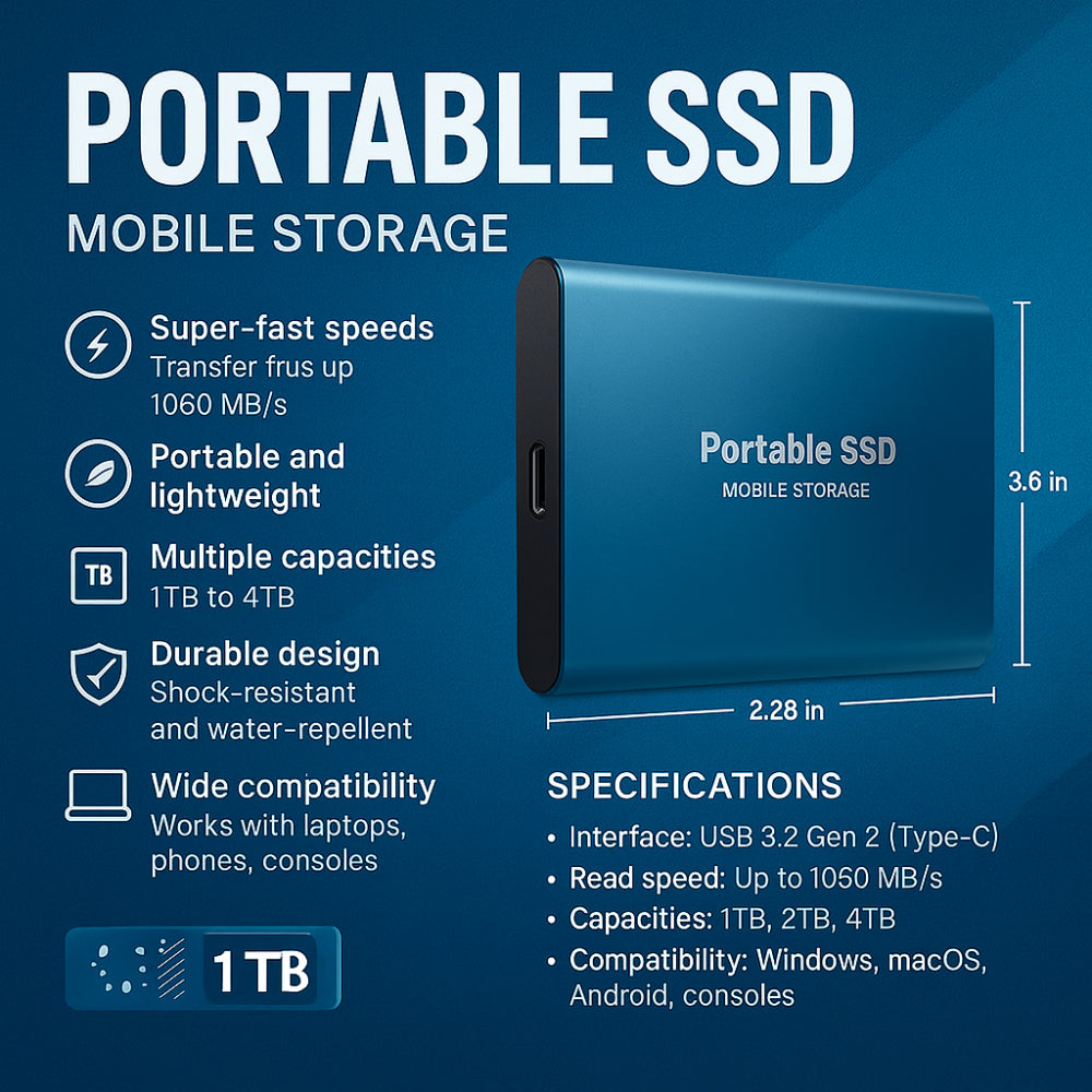 External SSD Hard Drive Aluminum Portable Storage 128GB