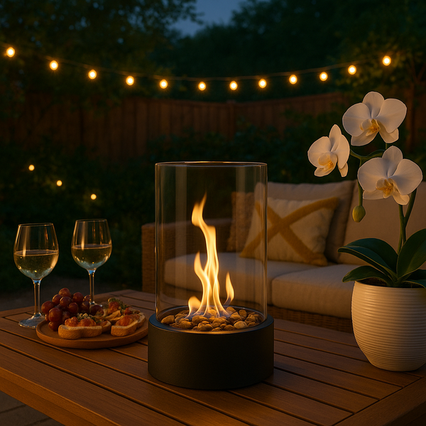 Portable Indoor Glass and Metal Tabletop Fireplace