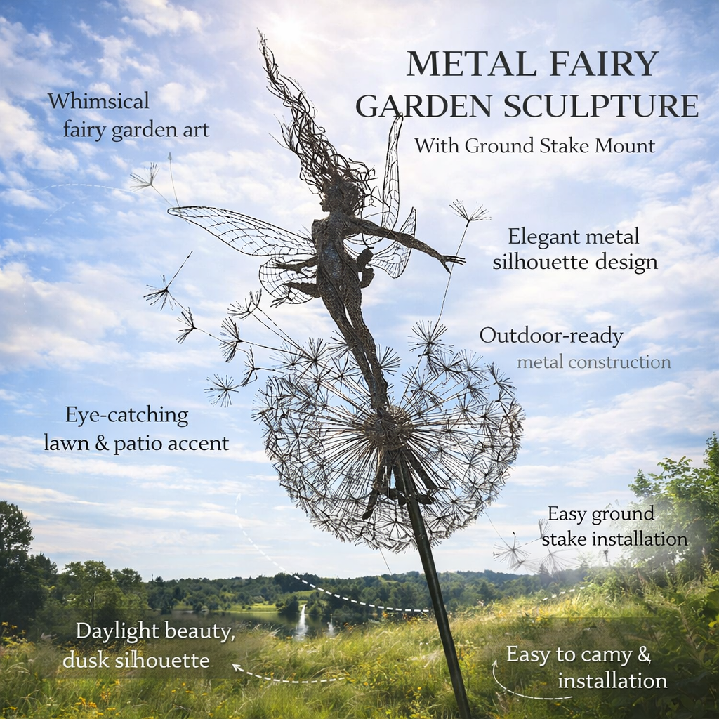 Outdoor Metal Fairy Garden Sculpture with Stake