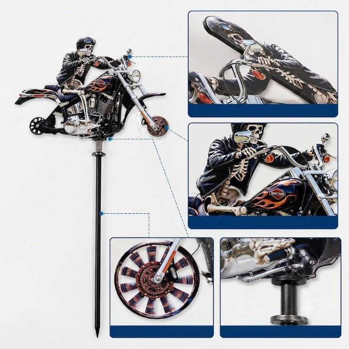 Garden Wind Spinner Featuring Skeleton Rider for Motorcycles