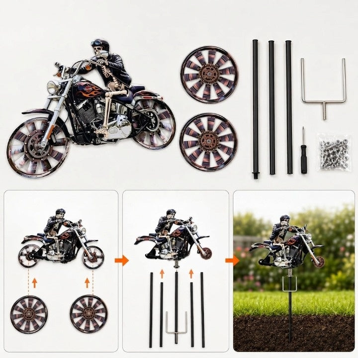 Garden Wind Spinner Featuring Skeleton Rider for Motorcycles