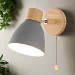 Scandinavian Wooden Wall Light with Switch – Natural Living Room Decor