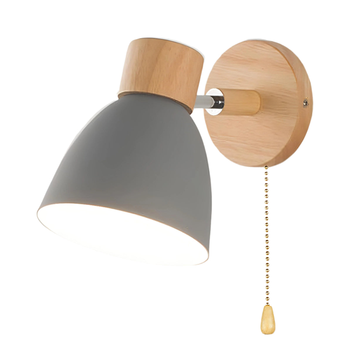 Scandinavian Wooden Wall Light with Switch – Natural Living Room Decor