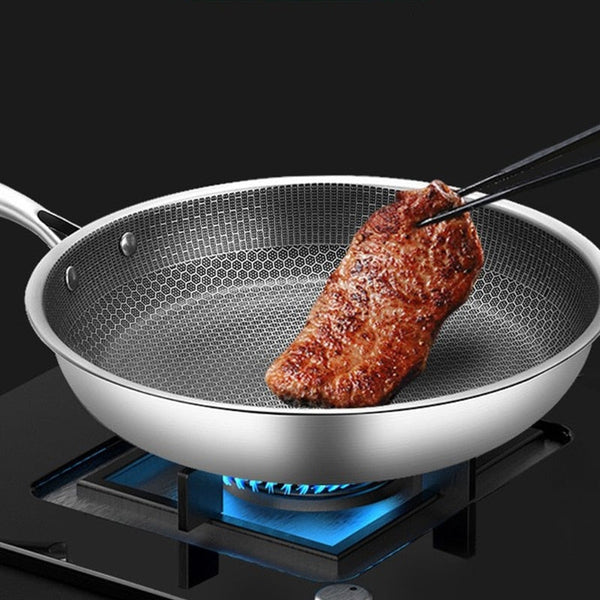 Premium Stainless Steel Frying Pan with Non-Stick Pixel Technology – Ideal for Healthy Cooking