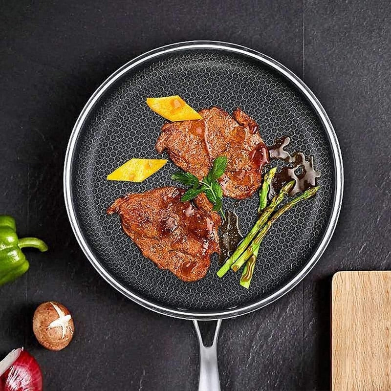 Premium Stainless Steel Frying Pan with Non-Stick Pixel Technology – Ideal for Healthy Cooking