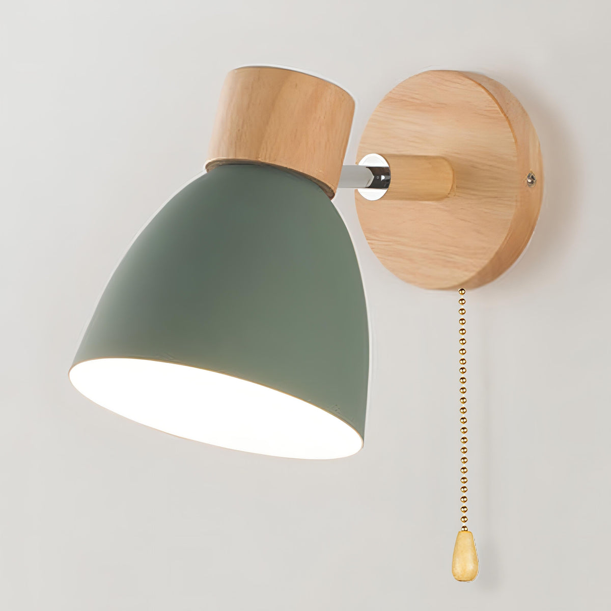 Scandinavian Wooden Wall Light with Switch – Natural Living Room Decor