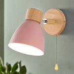 Scandinavian Wooden Wall Light with Switch – Natural Living Room Decor