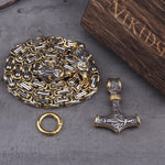 60–90 cm Stainless Steel Double Wolf Head & Hammer Survival Spirit Necklace/Bracelet
