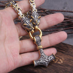 60–90 cm Stainless Steel Double Wolf Head & Hammer Survival Spirit Necklace/Bracelet