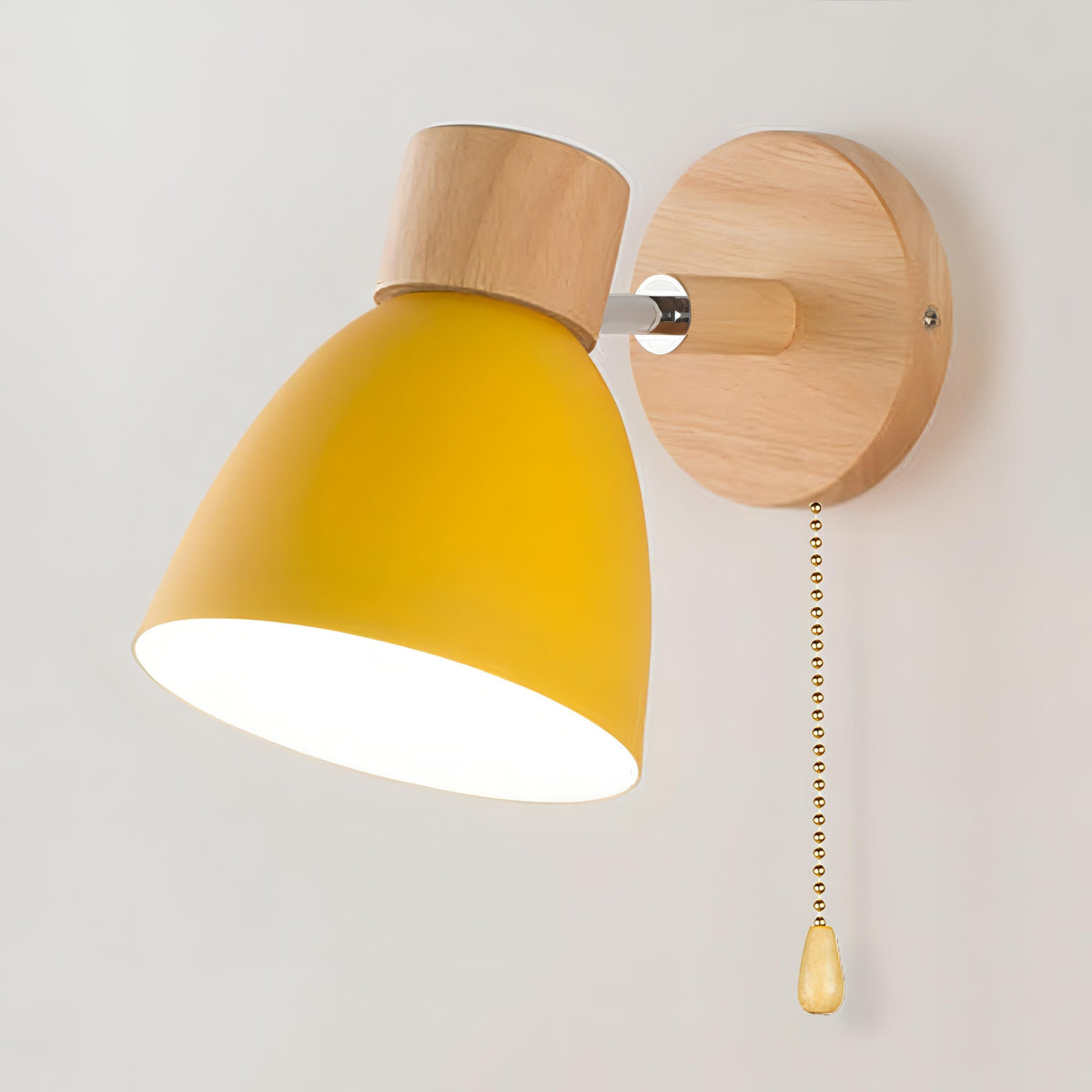 Scandinavian Wooden Wall Light with Switch – Natural Living Room Decor