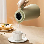 Double-Walled Thermos Bottle with Temperature Display and Wooden Handle