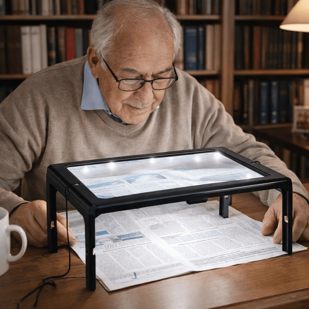 Foldable 3x Table Magnifier with LED Lighting for Hands-Free Reading