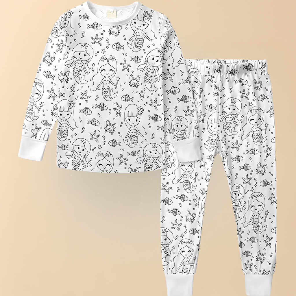 Children's Cotton Pajama Set with Christmas Painting Design