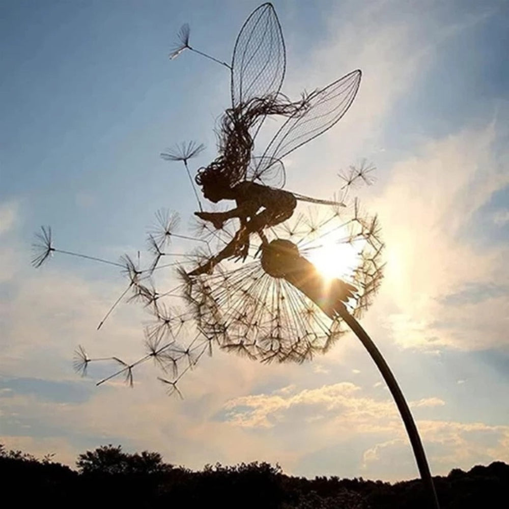 Outdoor Metal Fairy Garden Sculpture with Stake
