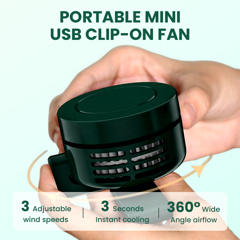 Mini Clip Fan – 3 Speed Settings, Quiet Operation, Rechargeable