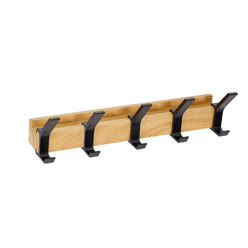 Scandinavian Style Wall Coat Rack with Adjustable Hooks – Wood and Metal Design
