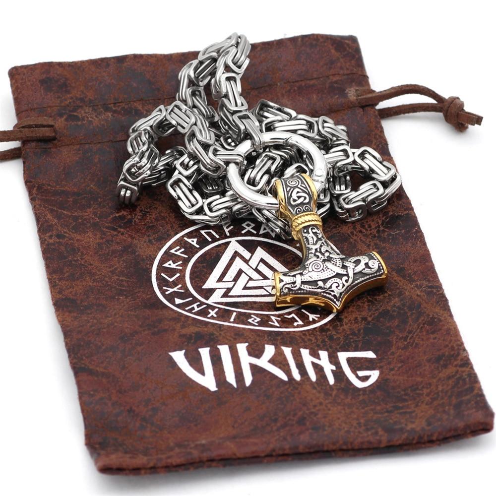 60–90 cm Stainless Steel Double Wolf Head & Hammer Survival Spirit Necklace/Bracelet
