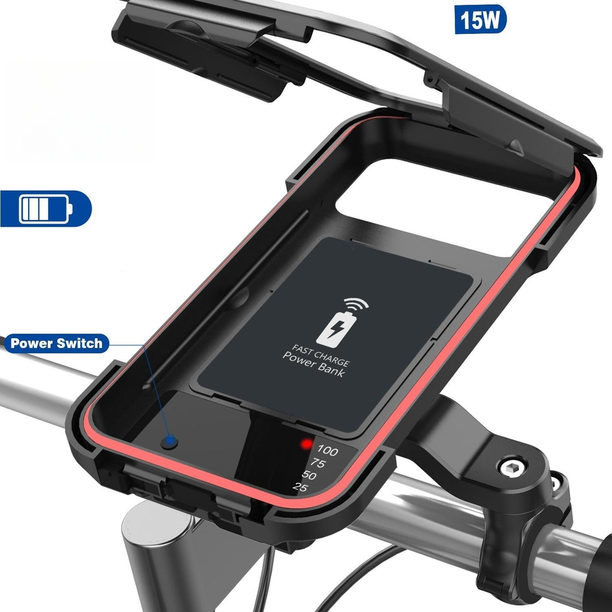 15W Waterproof Powerbank Mount for Bicycle Handlebars