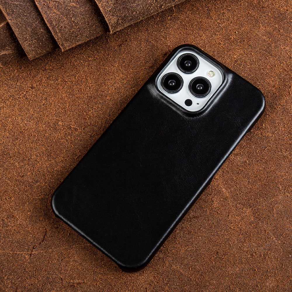 Genuine Leather Oil Wax iPhone Case