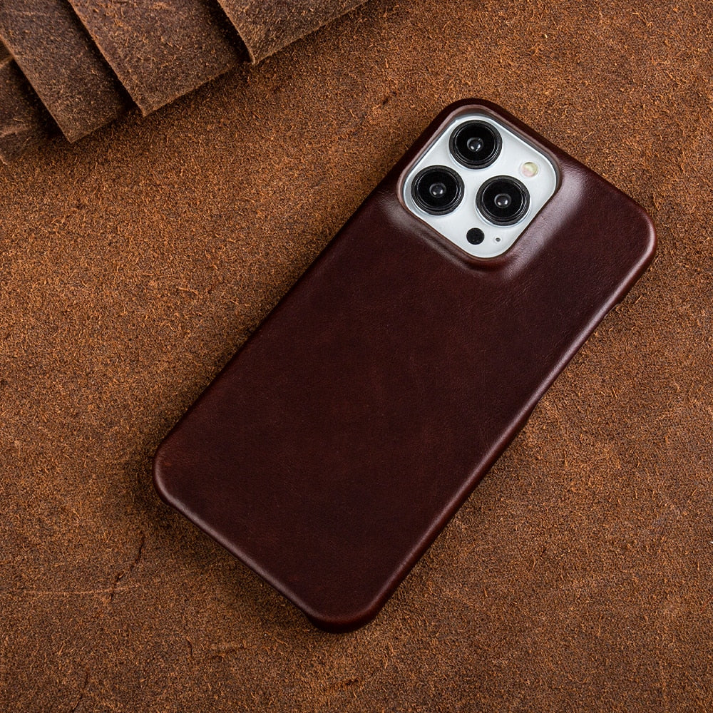 Genuine Leather Oil Wax iPhone Case