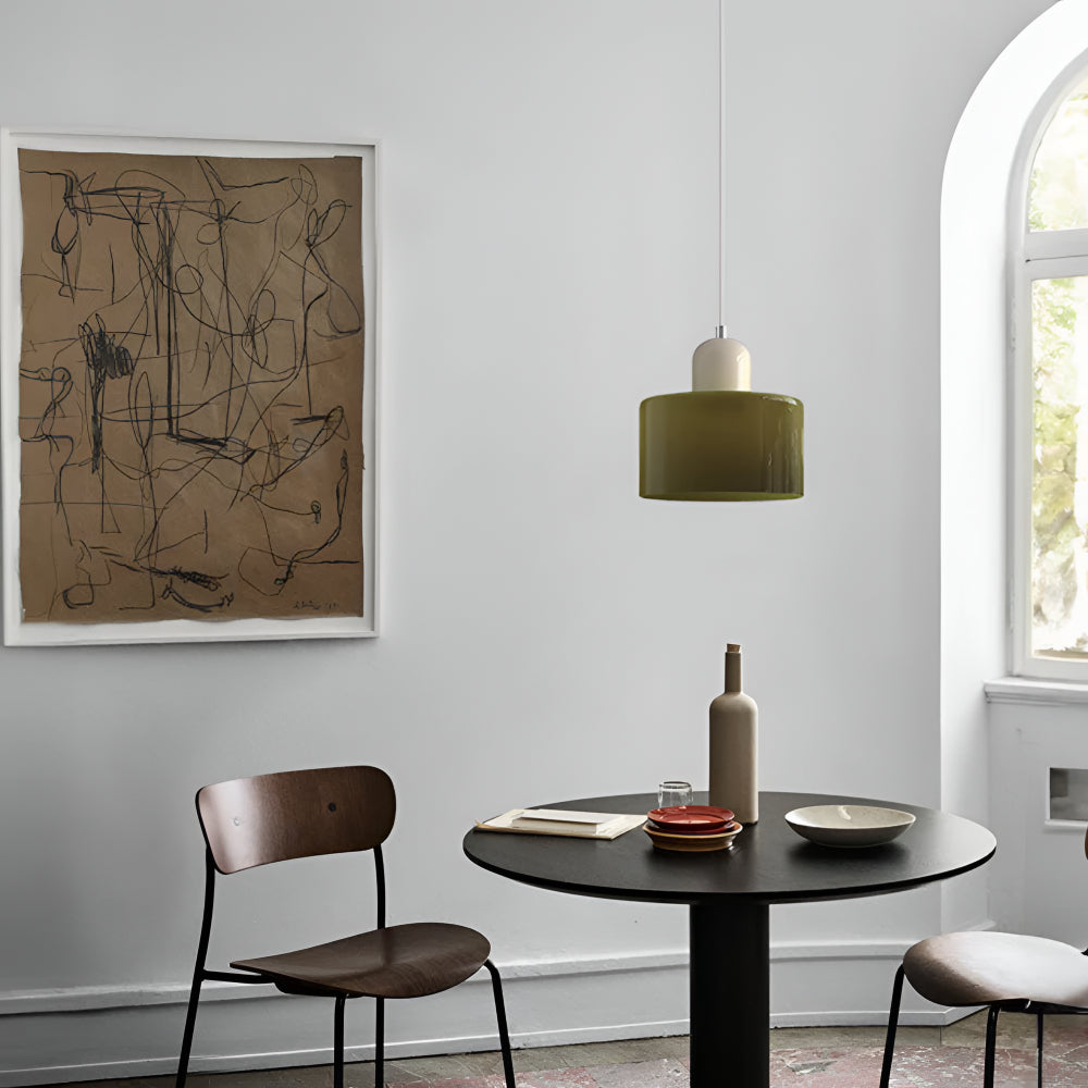 Modern Sculptural Hanging Lamp with Glass Shade