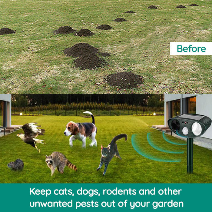 Outdoor Ultrasonic Raccoon Repeller - Solar-Powered Animal and Pest Deterrent - Eliminate Raccoons in 48 Hours