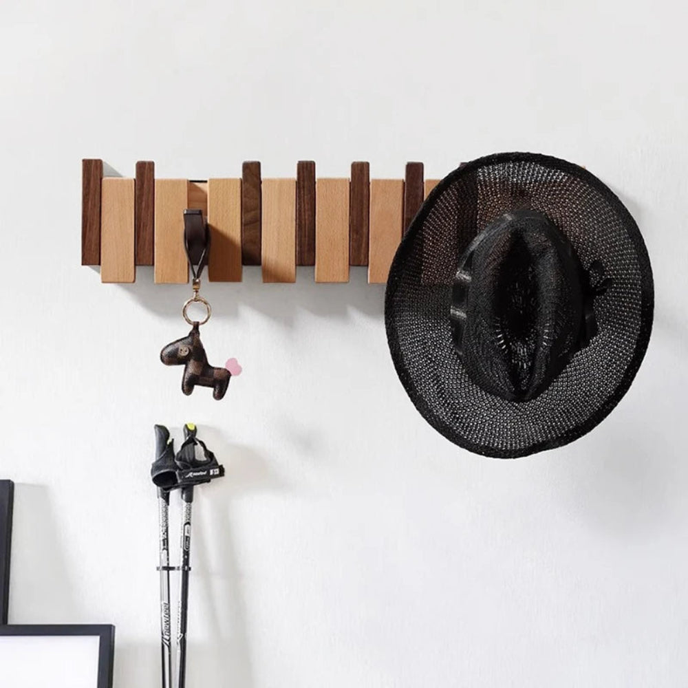 Folding Piano Style Wall Coat Rack with Hooks - Entryway Organizer