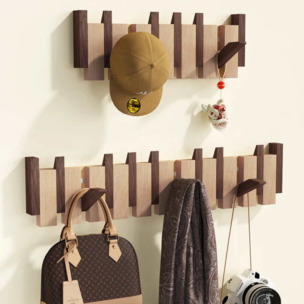 Folding Piano Style Wall Coat Rack with Hooks - Entryway Organizer