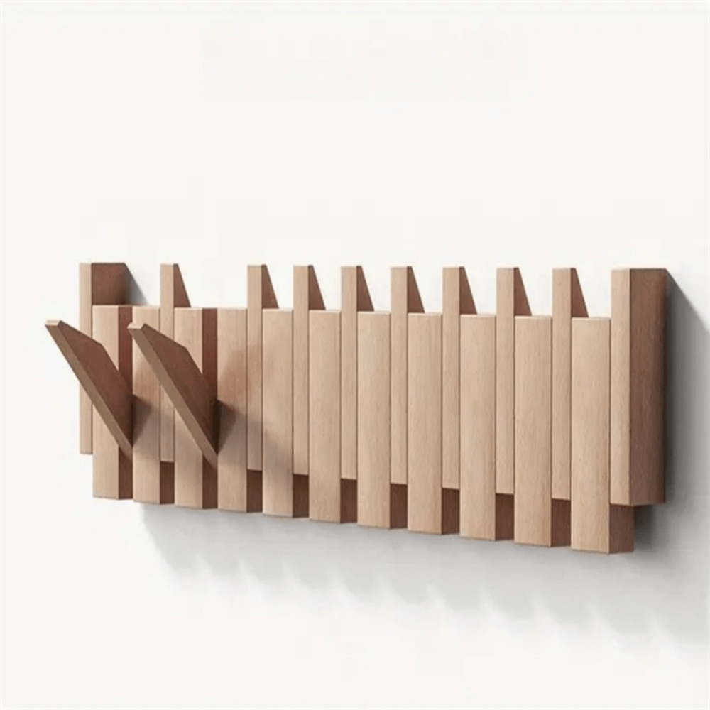 Folding Piano Style Wall Coat Rack with Hooks - Entryway Organizer