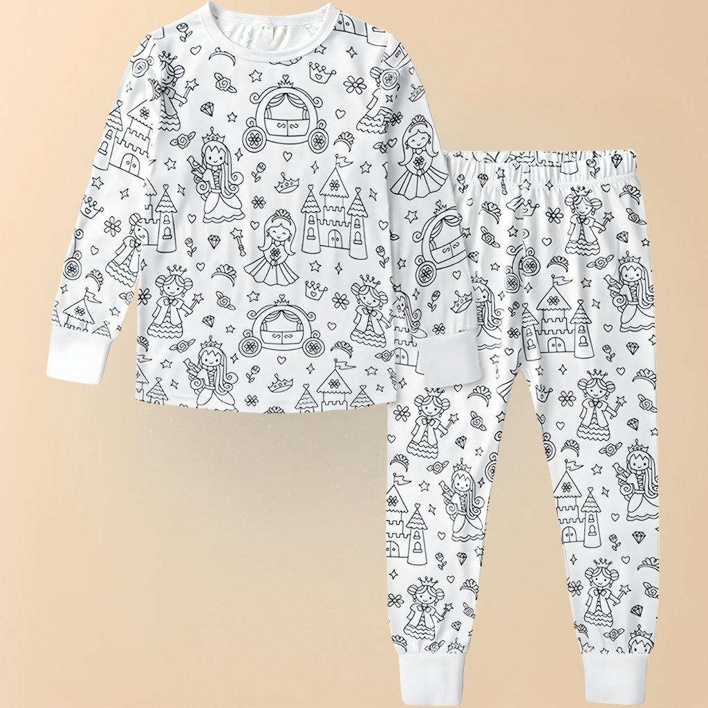 Children's Cotton Pajama Set with Christmas Painting Design