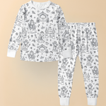 Children's Cotton Pajama Set with Christmas Painting Design