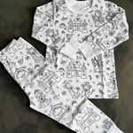 Children's Cotton Pajama Set with Christmas Painting Design