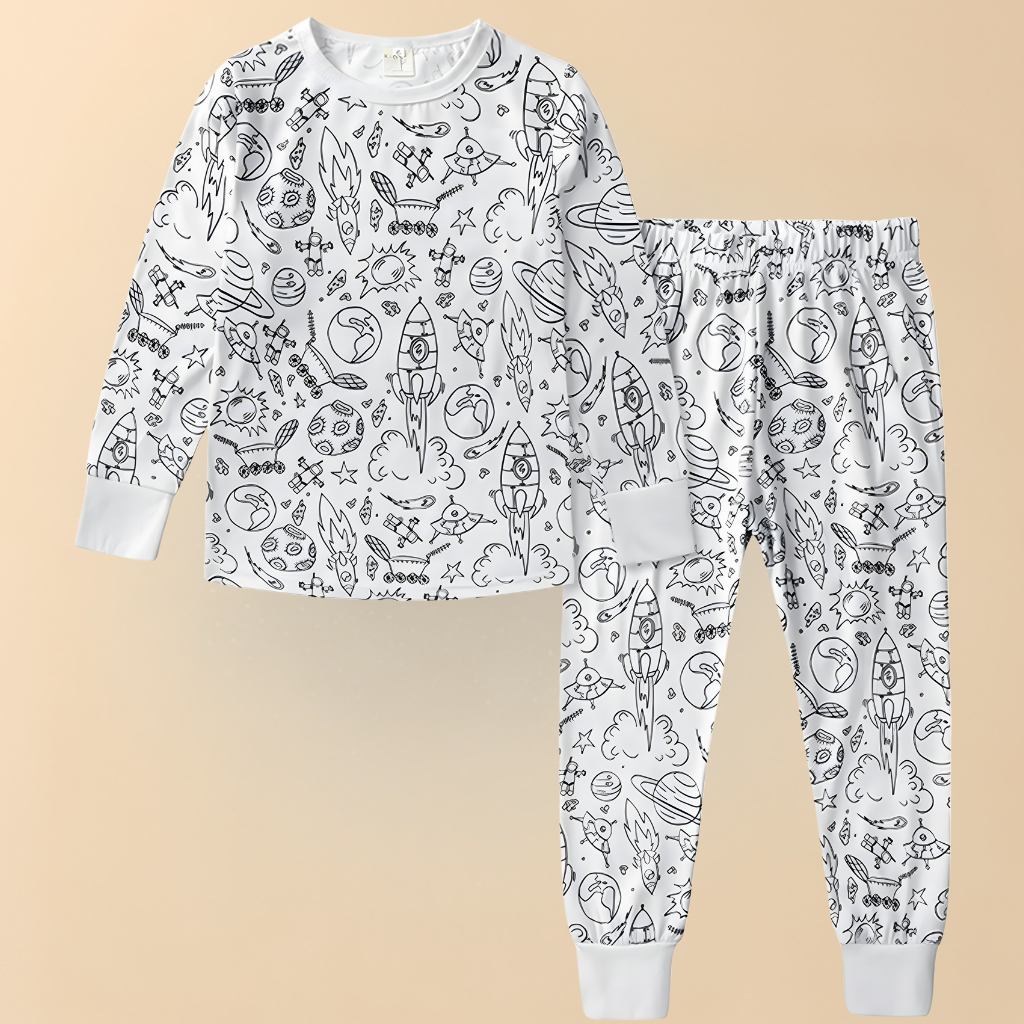 Children's Cotton Pajama Set with Christmas Painting Design