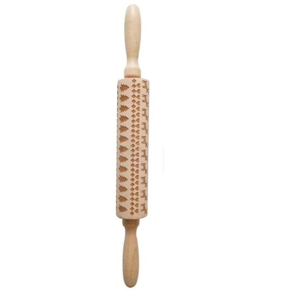 Engraved Rolling Pin for Christmas Cookie Baking