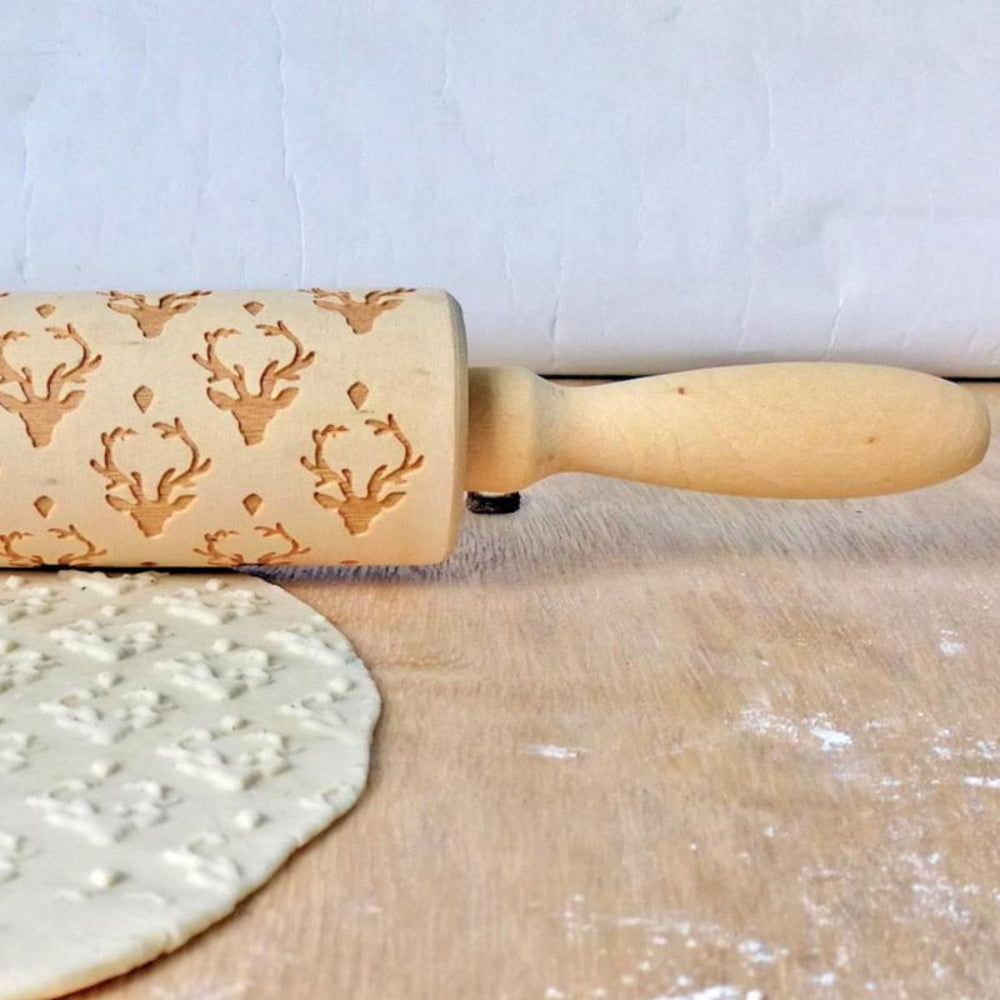 Engraved Rolling Pin for Christmas Cookie Baking