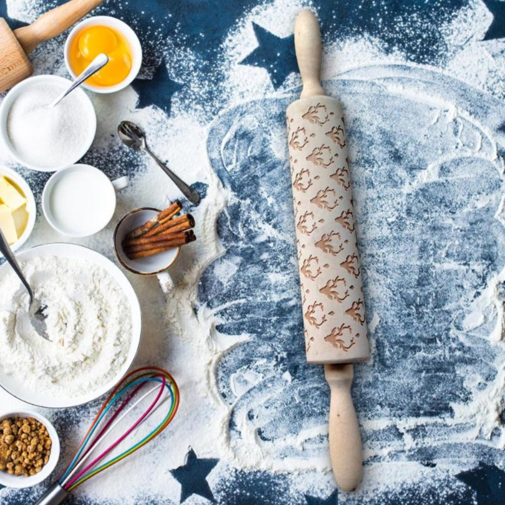 Engraved Rolling Pin for Christmas Cookie Baking