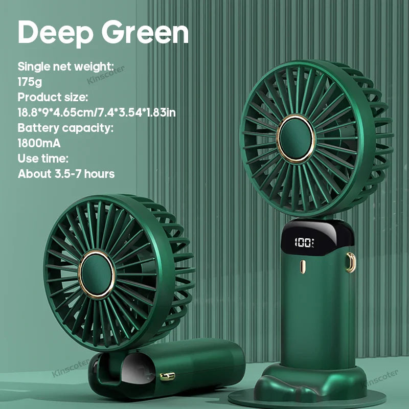 3-in-1 Mini Fan | LED Display | 5 Speed Settings | Battery with Power Bank Function | Portable & Standable