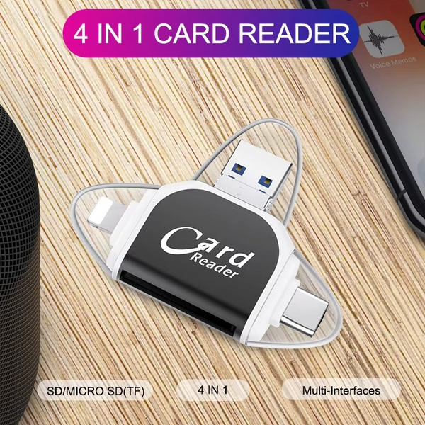 Buy One Get One Free | 4-in-1 Card Reader – USB, USB-C, Micro-USB & Lightning with SD/Micro-SD Slot