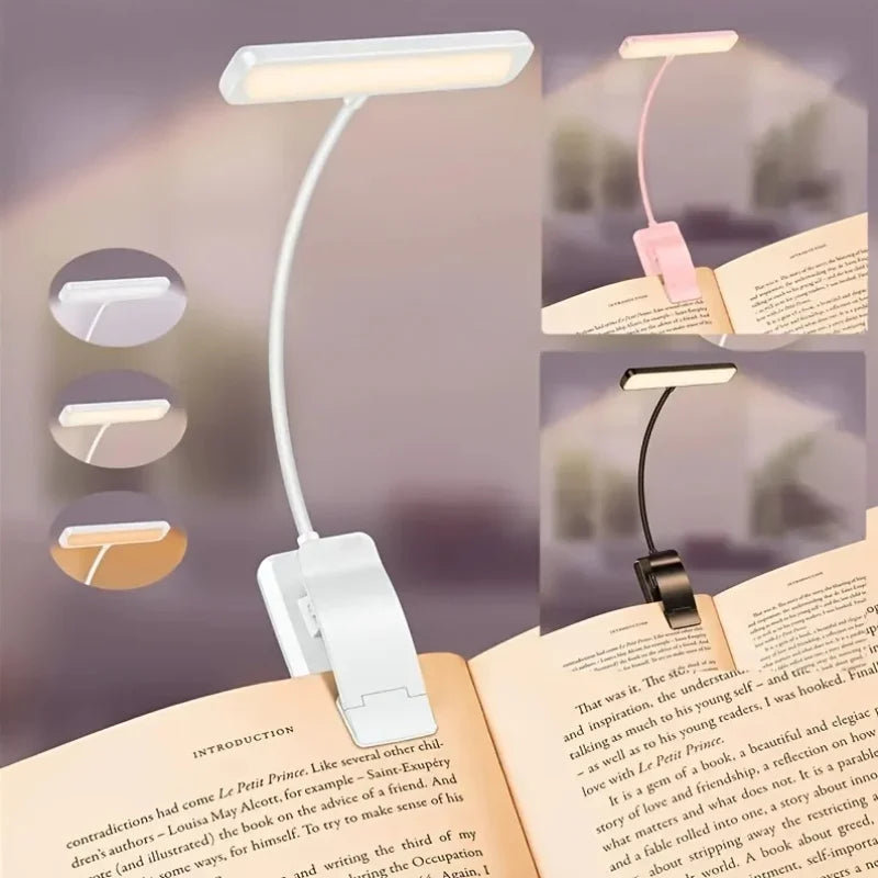 Flexible Reading Lamp | USB Rechargeable | 3 Light Colors & Dimmable | Clip-On with Flexible Arm