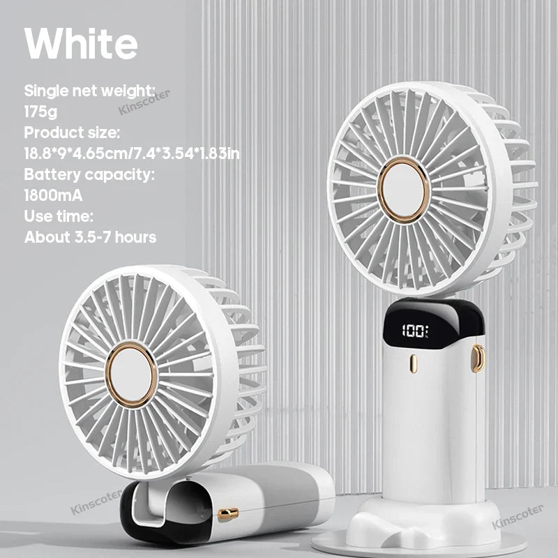 3-in-1 Mini Fan | LED Display | 5 Speed Settings | Battery with Power Bank Function | Portable & Standable