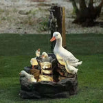 Solar Decorative Fountain with Duck and Squirrel | Garden Figure Featuring LED Light | Weatherproof Resin | Ideal for Terrace and Balcony