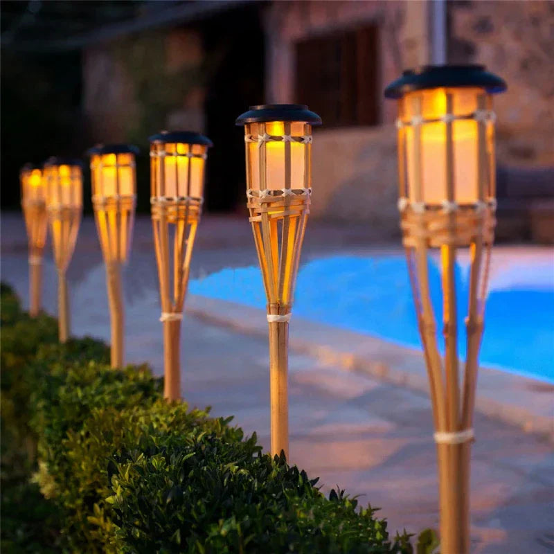 Solar Garden Torches with Flickering Flame Effect - Set of 5