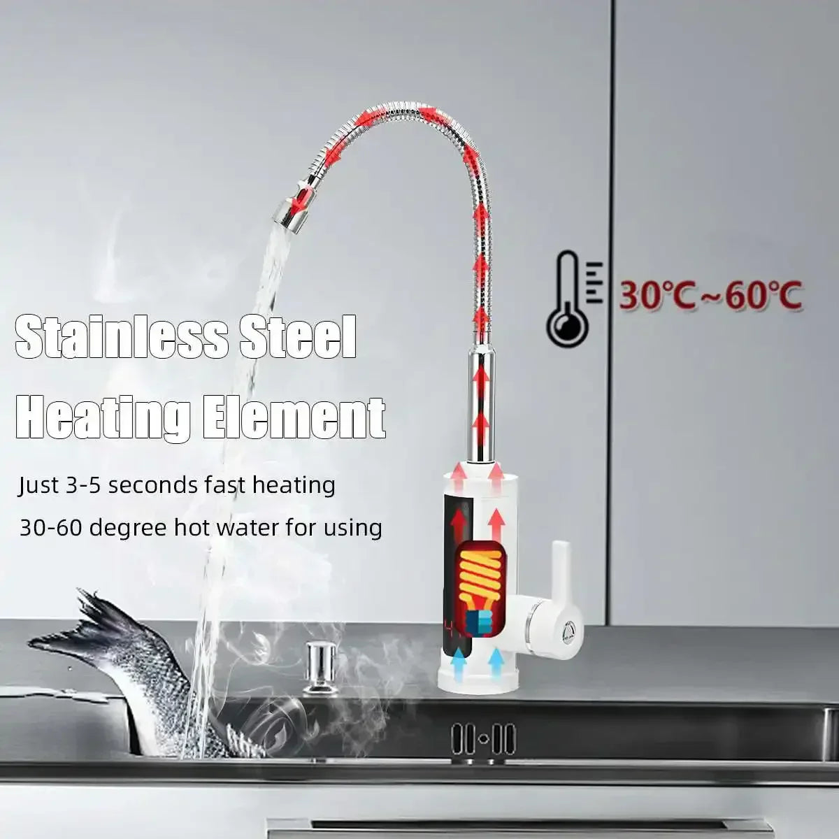 3000W Electric Kitchen Faucet with Instant Hot Water - FlowHeat