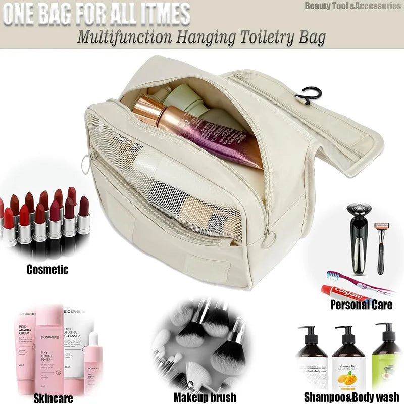 Compact Hanging Toiletry Bag | 6 Storage Compartments & Moisture-Proof Section | Versatile Design | Water-Resistant Polyester