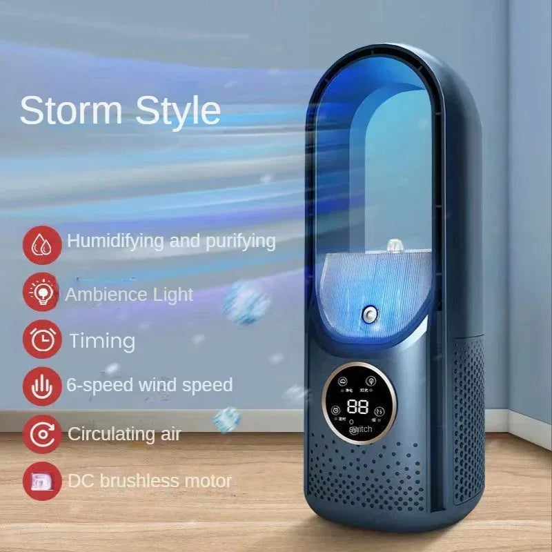 Bladeless Fan 2026 | 6 Speeds | Quiet Air Cooler & Humidifier | USB Connection | Ideal for Office & Home