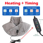 Heat Neck & Shoulder Massager | USB Heating Pad with Vibration | 3 Temperature Settings & Timer | Soft Plush Design