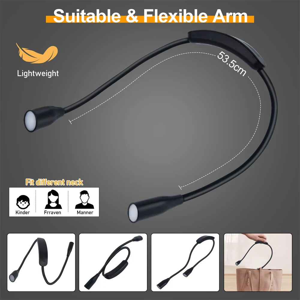 Rechargeable LED Neck Light | USB Powered | 3 Light Colors & Adjustable Brightness | Flexible & Portable Design