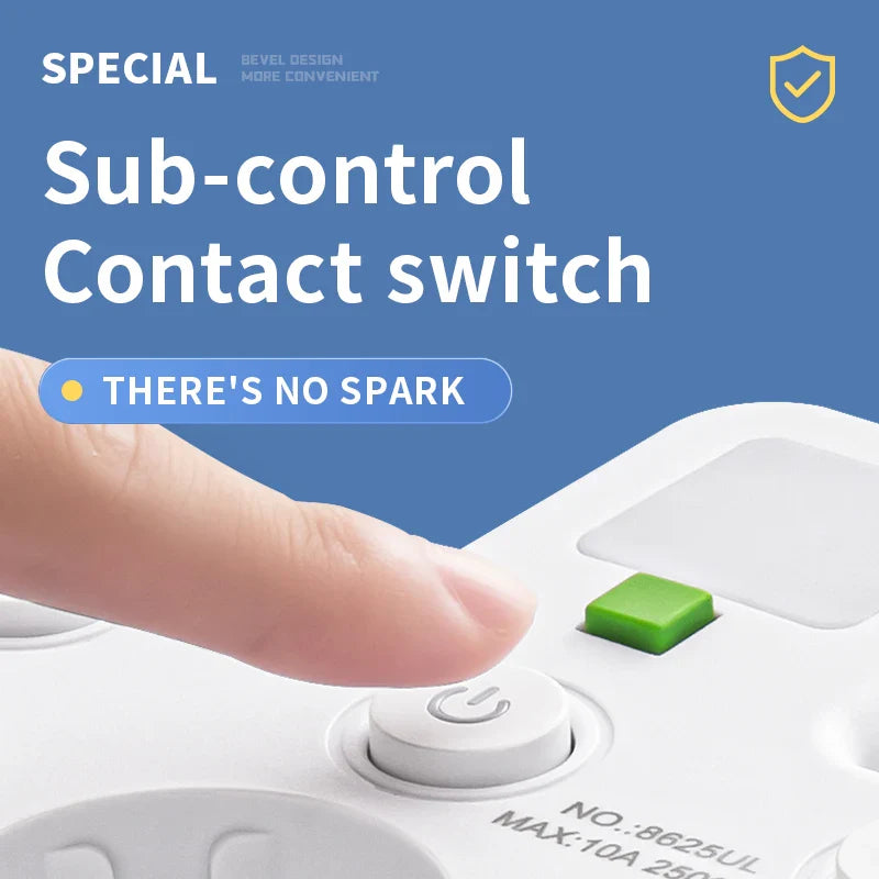 Power Strip with 3–4 Outlets, 2 USB Ports, and 1 Type-C Port | 2500 W | Surge Protection and Control Switch